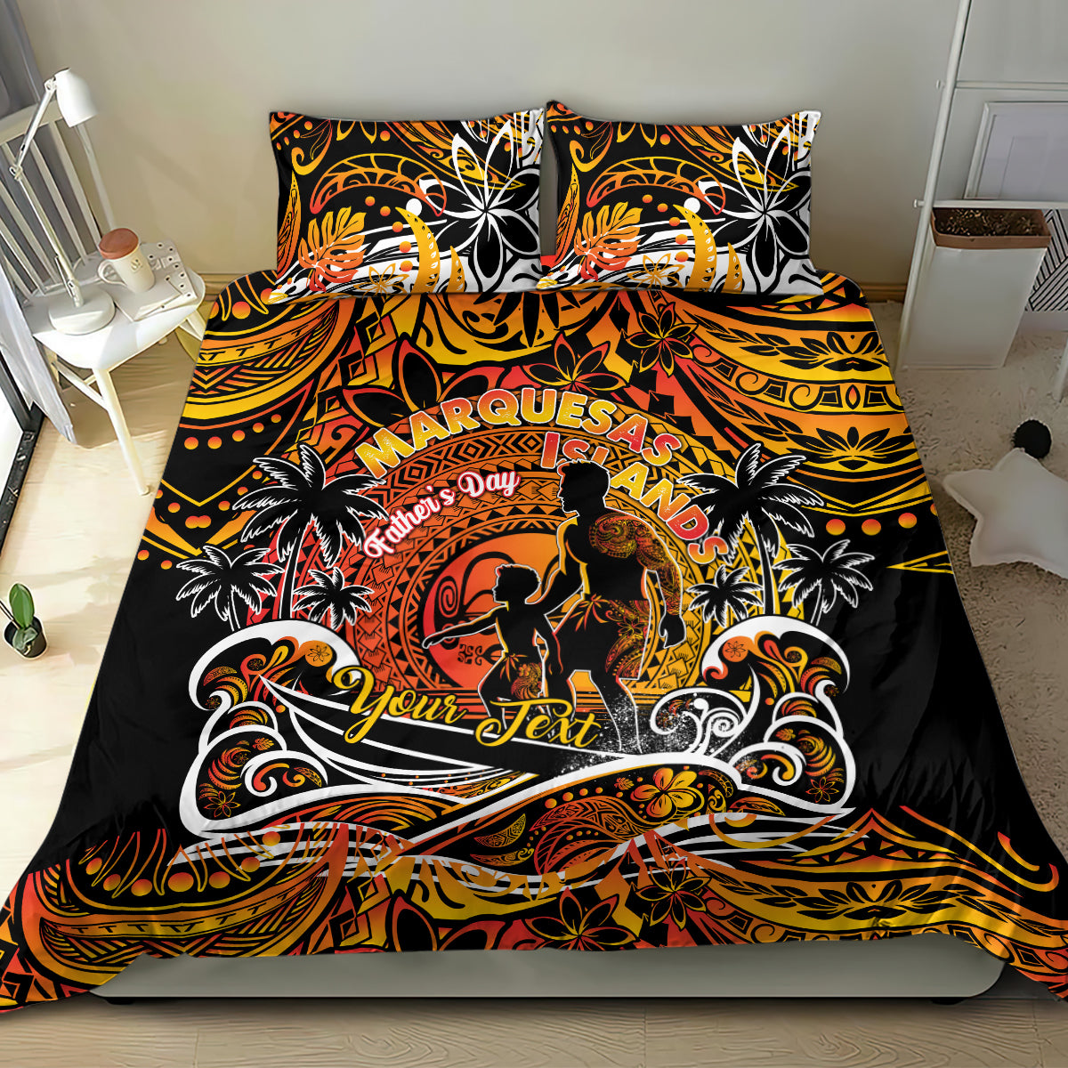 Father's Day Marquesas Islands Bedding Set Special Dad Polynesia Paradise