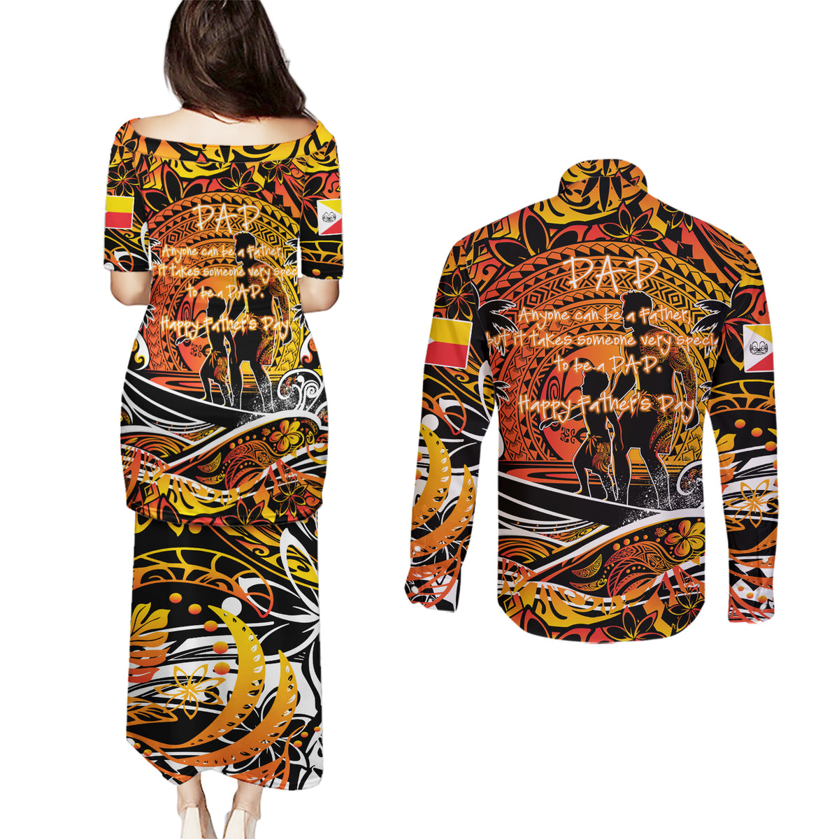 Father's Day Marquesas Islands Couples Matching Puletasi and Long Sleeve Button Shirt Special Dad Polynesia Paradise