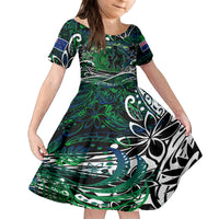 Father's Day New Zealand Family Matching Off Shoulder Maxi Dress and Hawaiian Shirt Special Dad Polynesia Paradise DT02 Daughter's Dress Green - Polynesian Pride