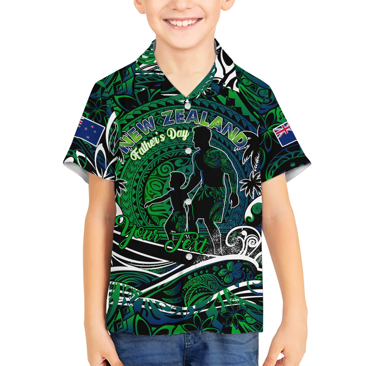 Father's Day New Zealand Family Matching Off Shoulder Maxi Dress and Hawaiian Shirt Special Dad Polynesia Paradise DT02 Son's Shirt Green - Polynesian Pride