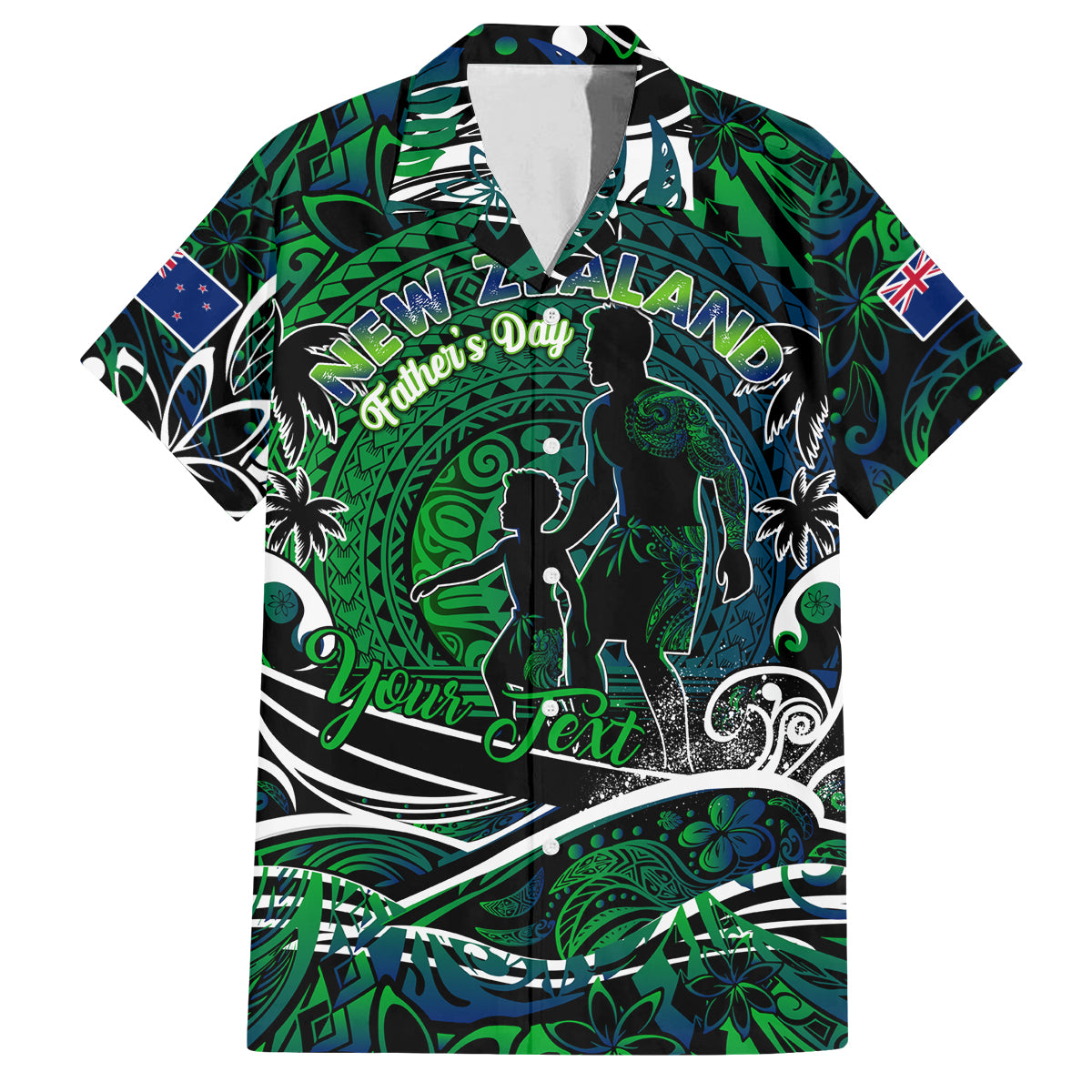 Father's Day New Zealand Family Matching Off Shoulder Short Dress and Hawaiian Shirt Special Dad Polynesia Paradise DT02 Dad's Shirt - Short Sleeve Green - Polynesian Pride