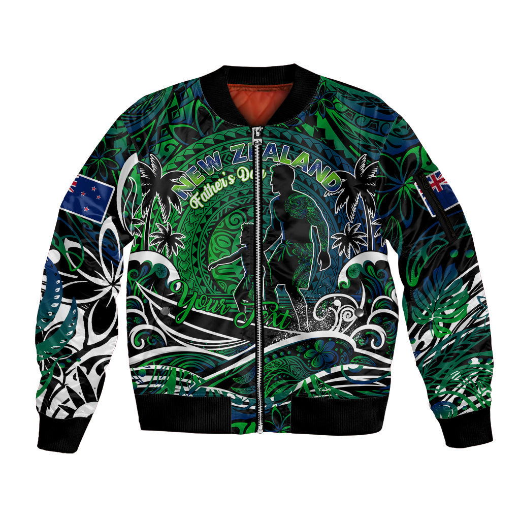 Father's Day New Zealand Sleeve Zip Bomber Jacket Special Dad Polynesia Paradise DT02 Unisex Green - Polynesian Pride