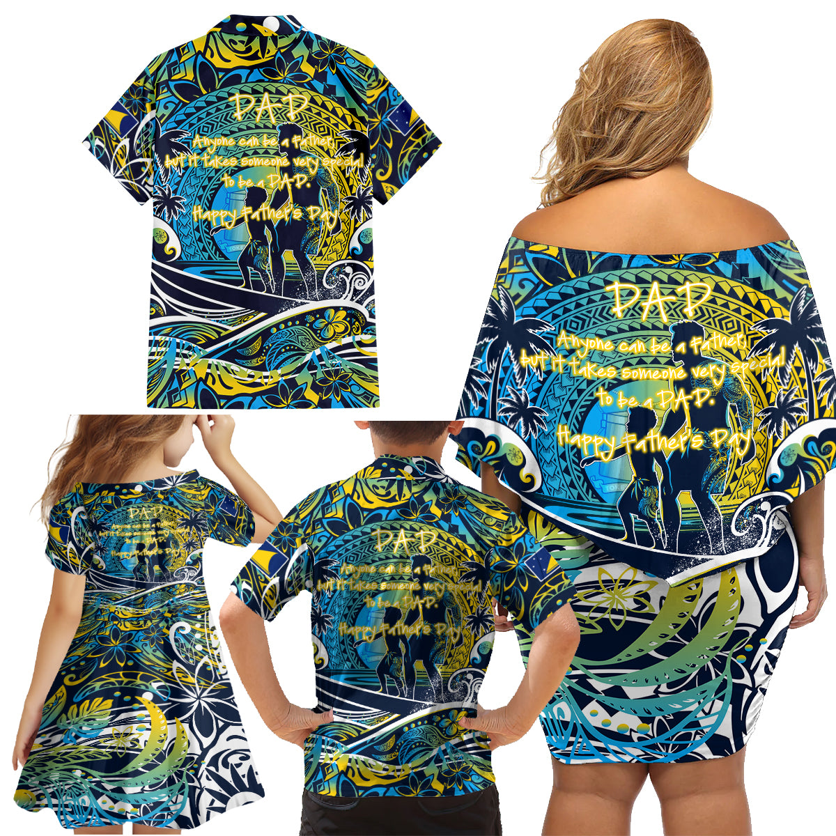 Father's Day Tokelau Family Matching Off Shoulder Short Dress and Hawaiian Shirt Special Dad Polynesia Paradise