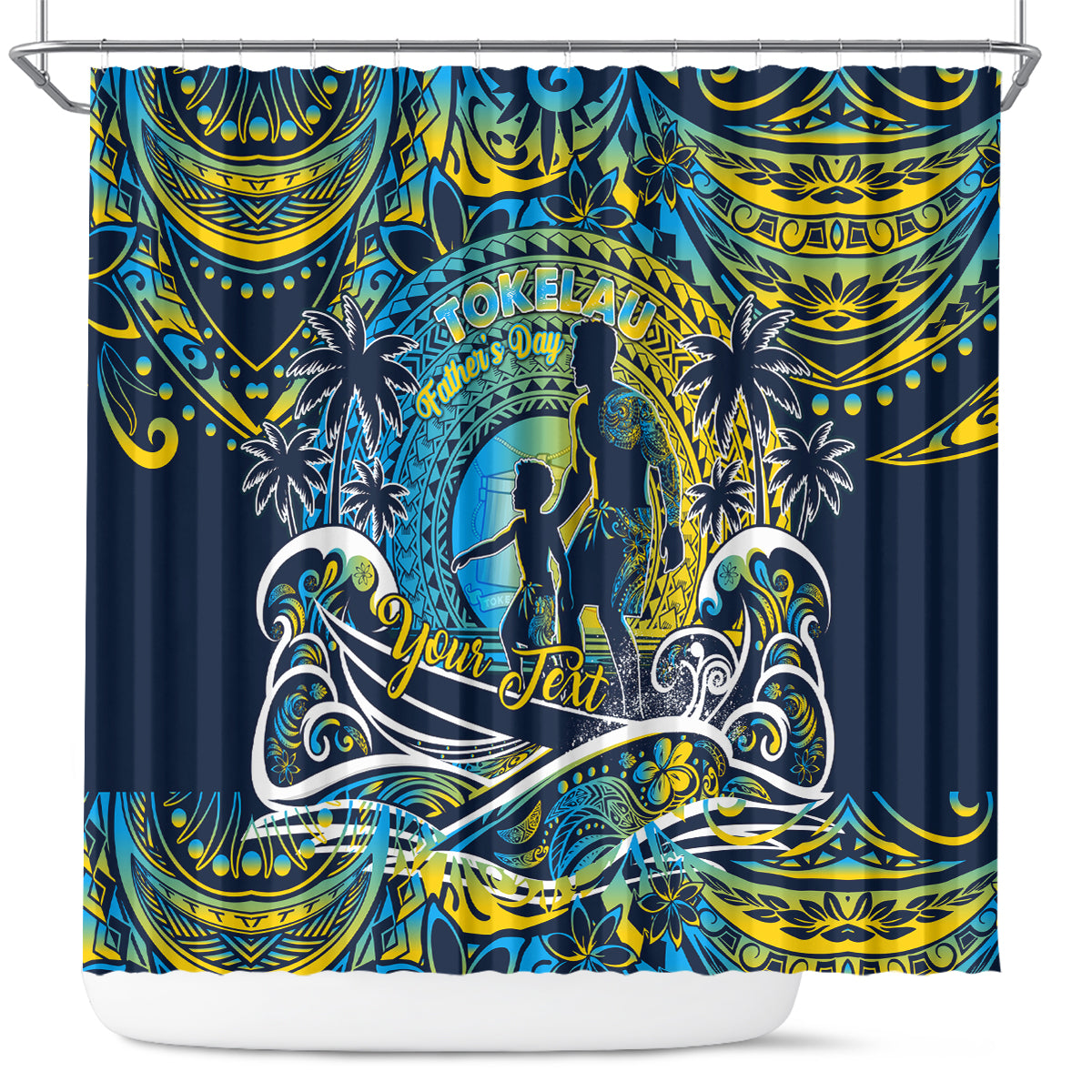 Father's Day Tokelau Shower Curtain Special Dad Polynesia Paradise DT02 Blue - Polynesian Pride
