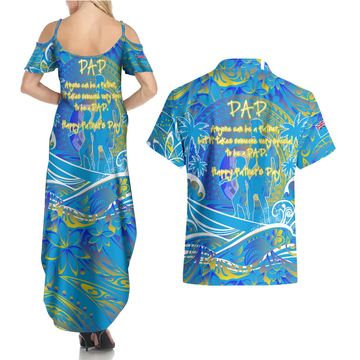 Father's Day Tuvalu Couples Matching Summer Maxi Dress and Hawaiian Shirt Special Dad Polynesia Paradise
