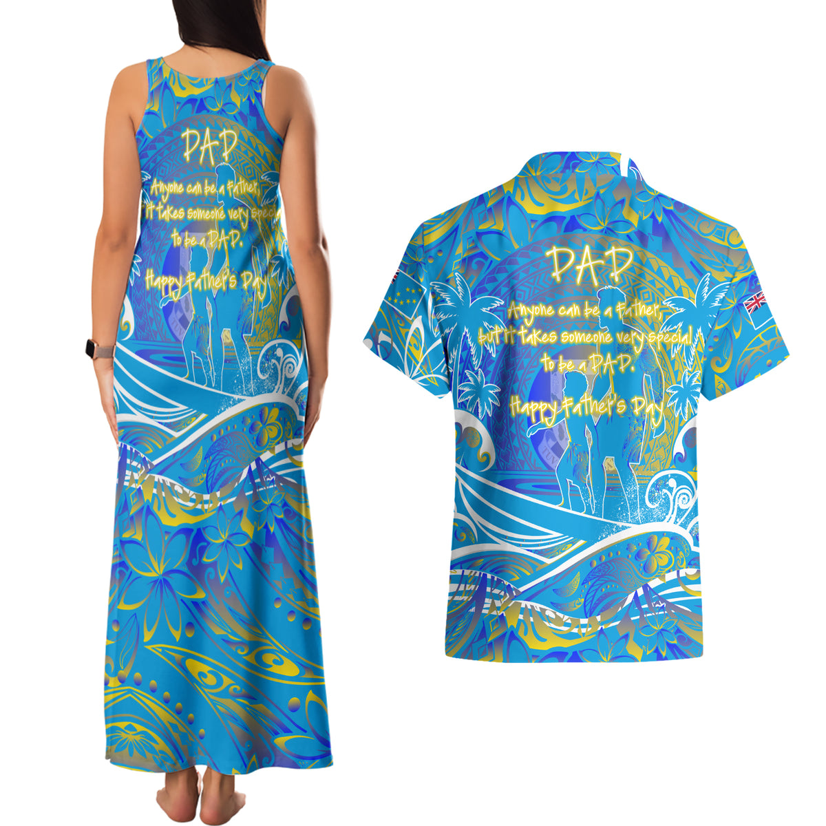 Father's Day Tuvalu Couples Matching Tank Maxi Dress and Hawaiian Shirt Special Dad Polynesia Paradise