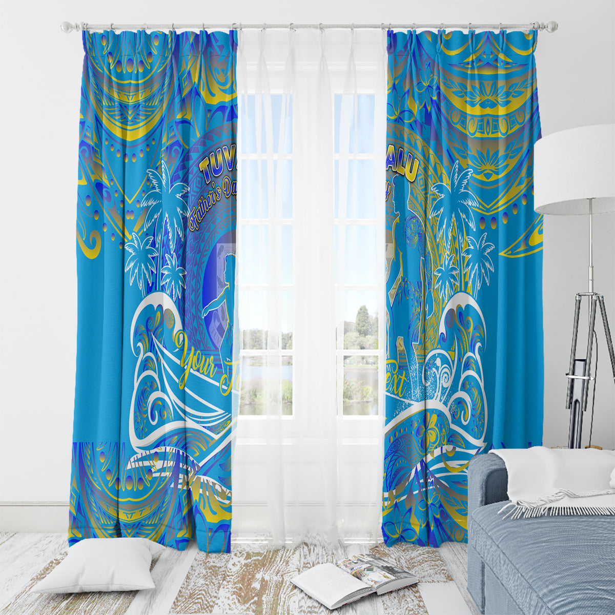 Father's Day Tuvalu Window Curtain Special Dad Polynesia Paradise