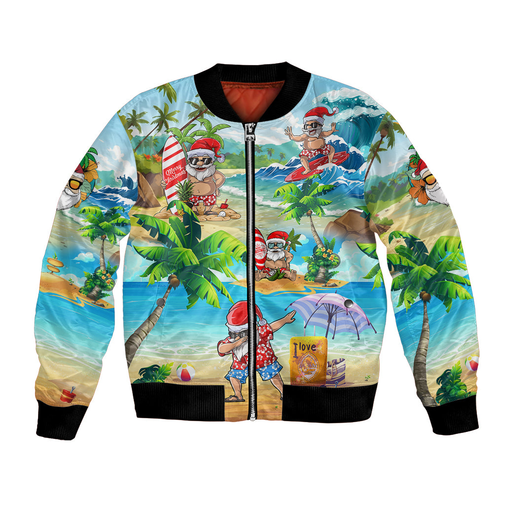 Guam Christmas Bomber Jacket Santa Claus Beach and Wave DT02 Unisex Art - Polynesian Pride