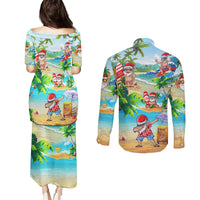 Guam Christmas Couples Matching Puletasi Dress and Long Sleeve Button Shirts Santa Claus Beach and Wave DT02 - Polynesian Pride
