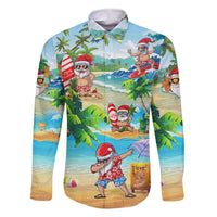 Guam Christmas Family Matching Summer Maxi Dress and Hawaiian Shirt Santa Claus Beach and Wave DT02 Dad's Shirt - Long Sleeve Art - Polynesian Pride