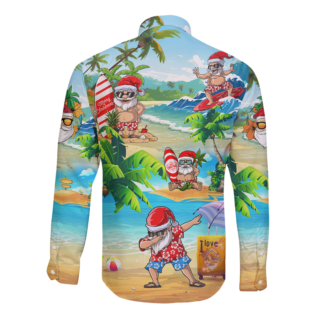 Guam Christmas Long Sleeve Button Shirt Santa Claus Beach and Wave DT02 - Polynesian Pride