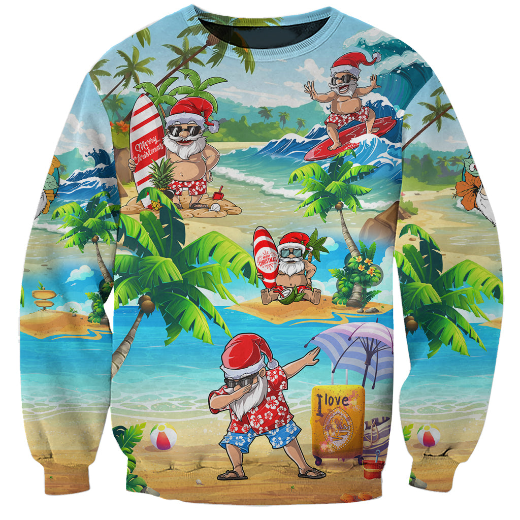 Guam Christmas Sweatshirt Santa Claus Beach and Wave DT02 Unisex Art - Polynesian Pride
