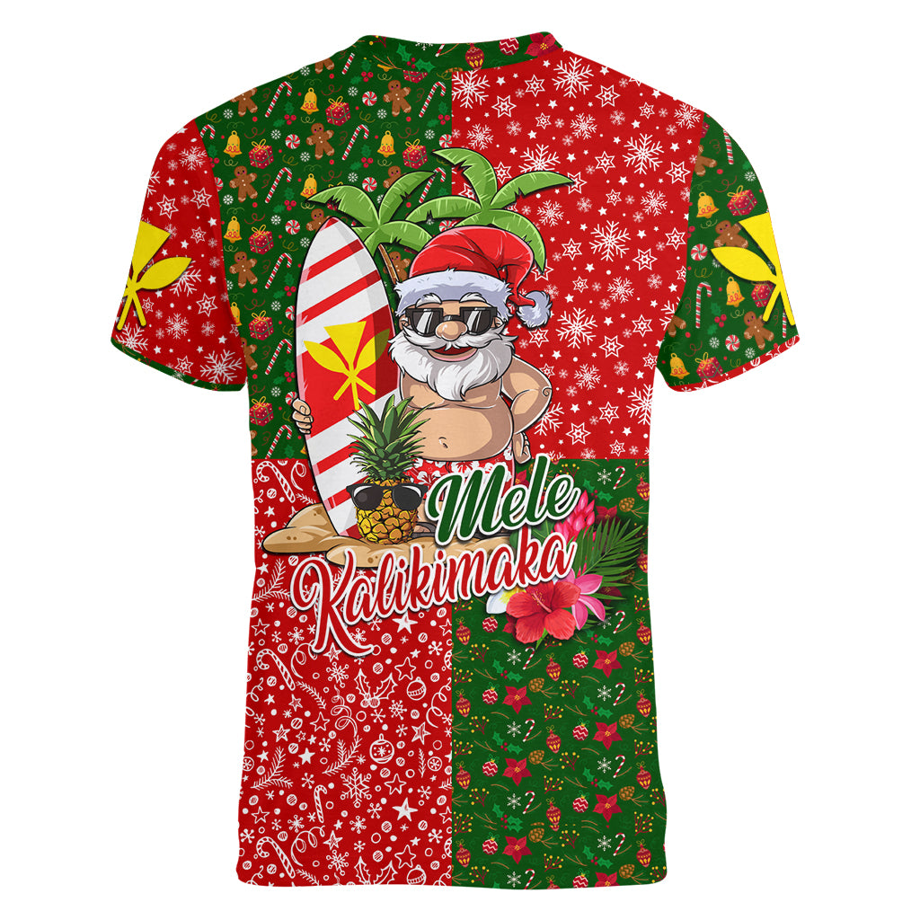 Hawaii Christmas Women V Neck T Shirt Mele Kalikimaka Kanaka Maoli DT02 - Polynesian Pride