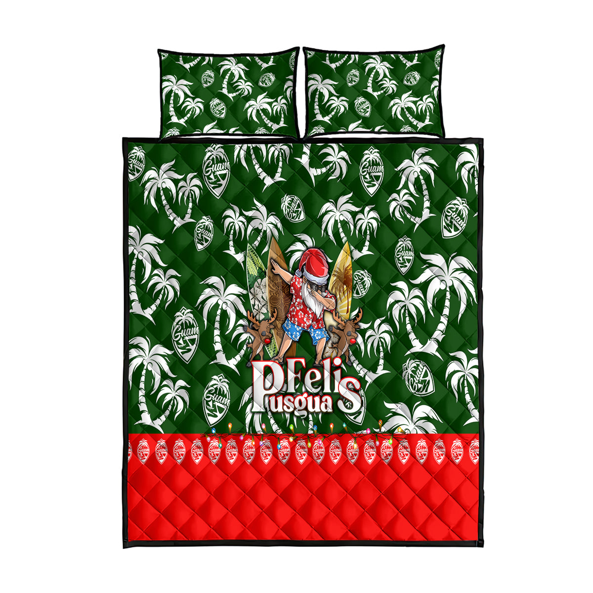Guam Christmas Quilt Bed Set Felis Pusgua Tropical Xmas Patterns DT02 Green - Polynesian Pride