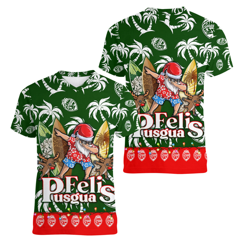Guam Christmas Women V Neck T Shirt Felis Pusgua Tropical Xmas Patterns DT02 - Polynesian Pride