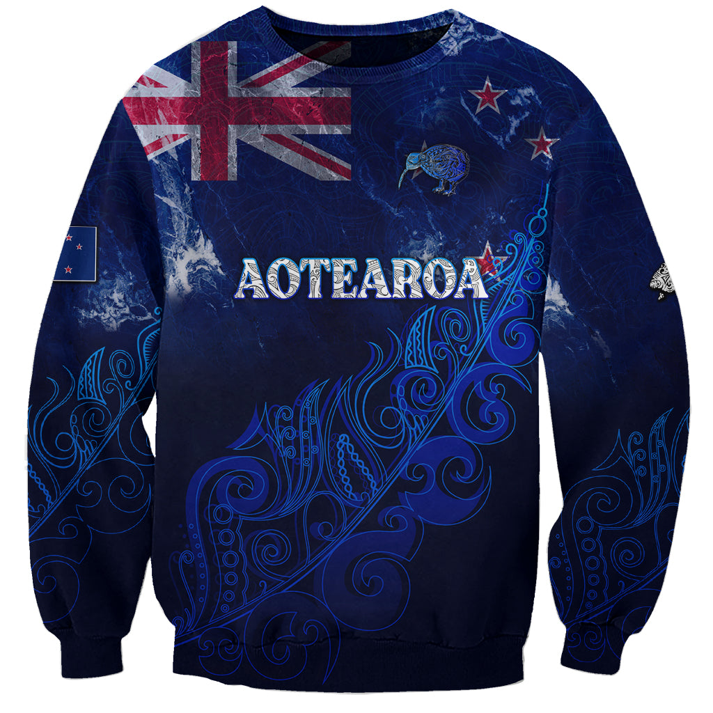 Personalised New Zealand Sweatshirt Aotearoa Map Silver Fern DT02 Unisex Blue - Polynesian Pride
