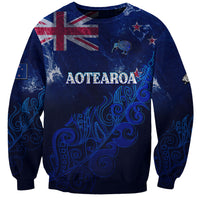 Personalised New Zealand Sweatshirt Aotearoa Map Silver Fern DT02 Unisex Blue - Polynesian Pride