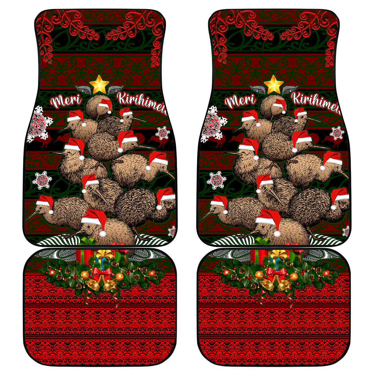 Meri Kirihimete New Zealand Car Mats Christmas Kiwi Maori DT02 Red - Polynesian Pride