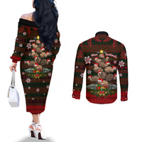 Meri Kirihimete New Zealand Couples Matching Off The Shoulder Long Sleeve Dress and Long Sleeve Button Shirts Christmas Kiwi Maori DT02 - Polynesian Pride