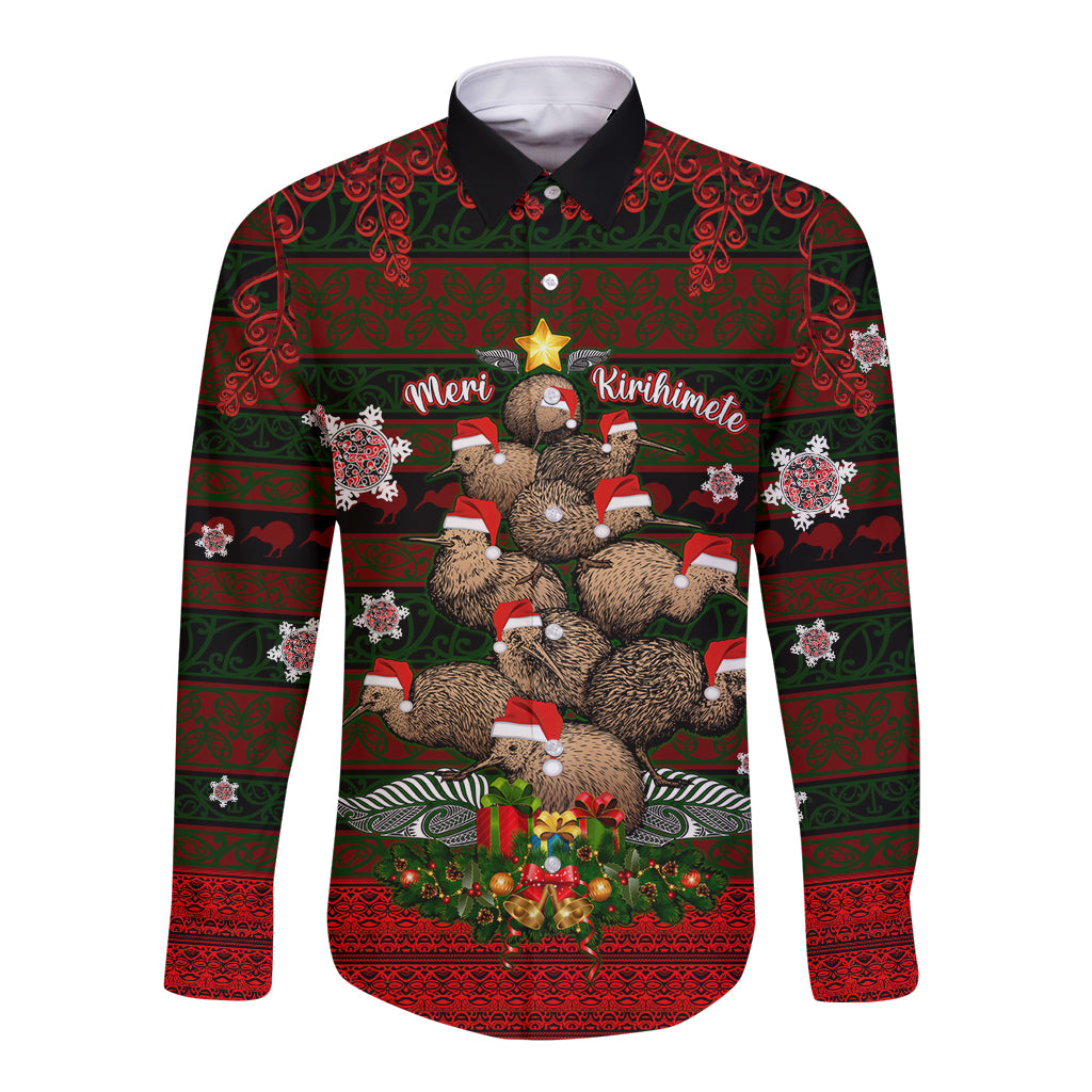 Meri Kirihimete New Zealand Long Sleeve Button Shirt Christmas Kiwi Maori DT02 Unisex Red - Polynesian Pride