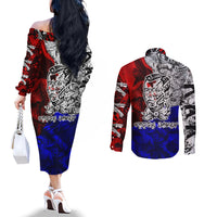 Philippines Bonifacio Day Couples Matching Off The Shoulder Long Sleeve Dress and Long Sleeve Button Shirt DT02 - Polynesian Pride