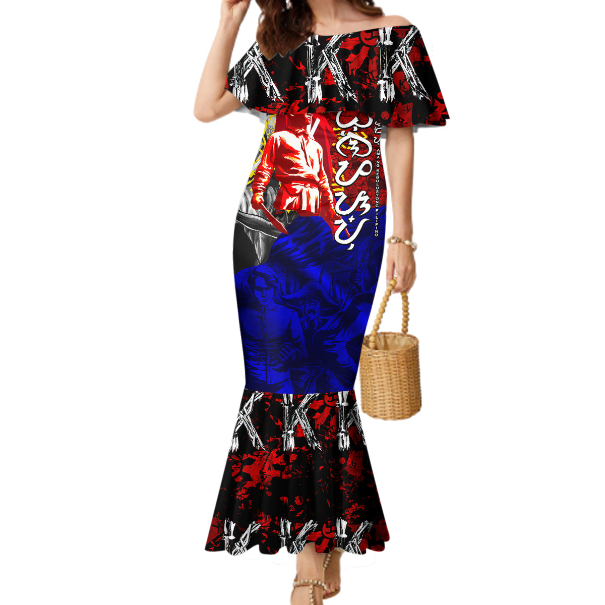 Philippines Bonifacio Day Family Matching Mermaid Dress and Hawaiian Shirt DT02 Mom's Dress Art - Polynesian Pride