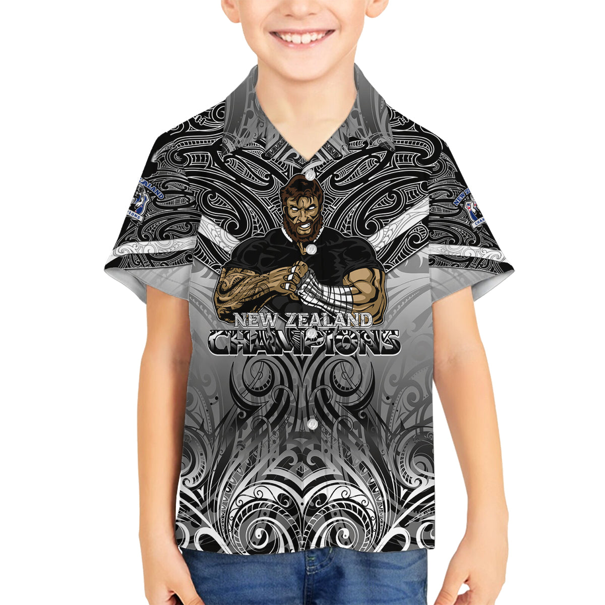 New Zealand Family Matching Off Shoulder Long Sleeve Dress and Hawaiian Shirt Rugby Aotearoa Champions DT02 Son's Shirt Black - Polynesian Pride