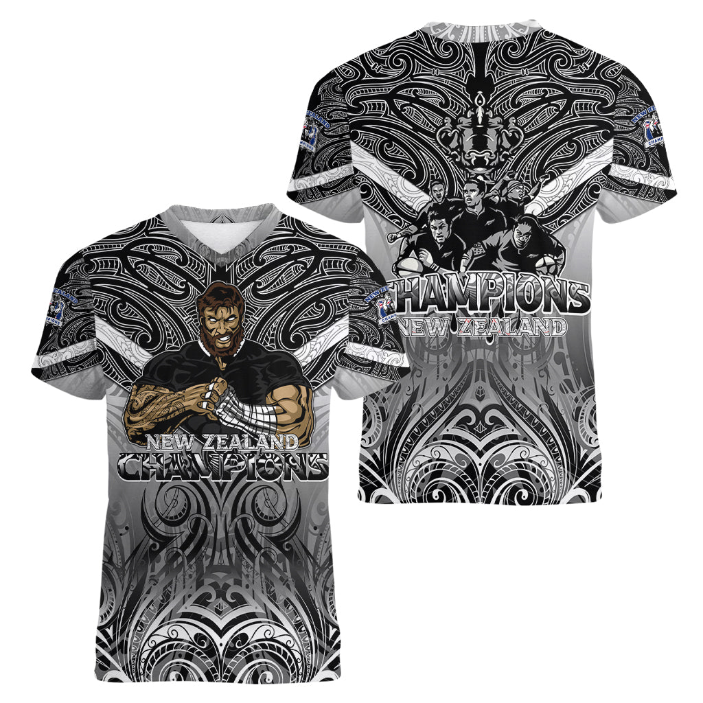 New Zealand Women V Neck T Shirt Rugby Aotearoa Champions DT02 - Polynesian Pride