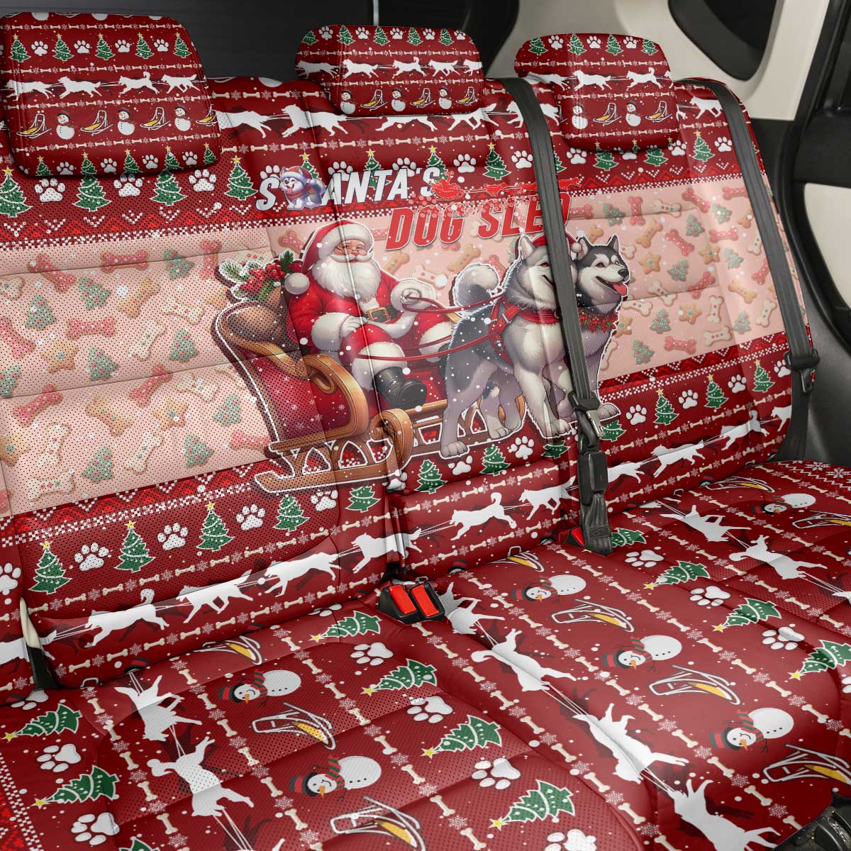 Dog Sled Christmas Back Car Seat Cover Husky Sleigh Ride Design - Polynesian Pride