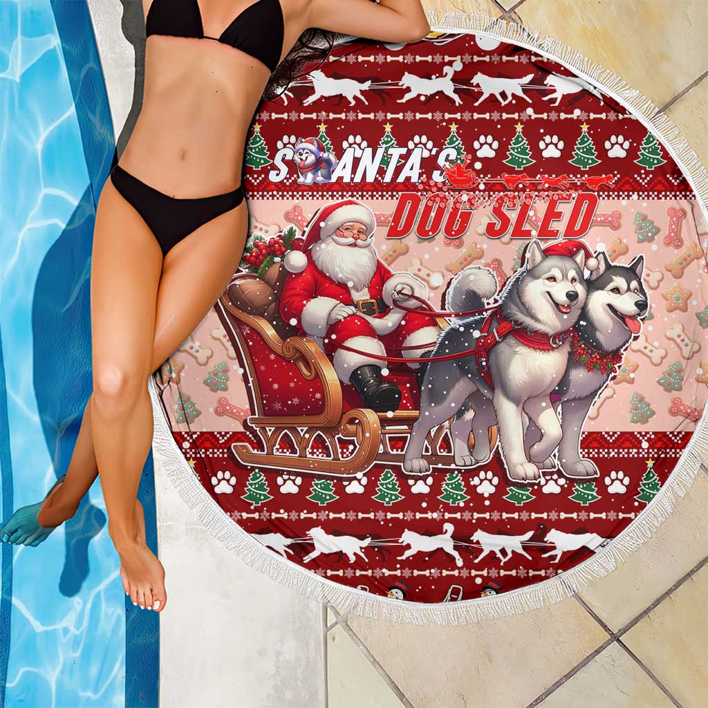Dog Sled Christmas Beach Blanket Husky Sleigh Ride Design - Polynesian Pride