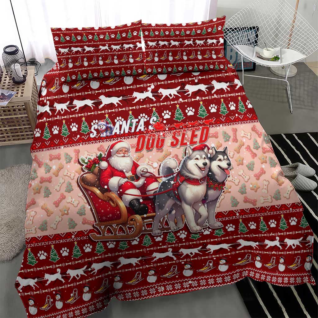 Dog Sled Christmas Bedding Set Husky Sleigh Ride Design - Polynesian Pride