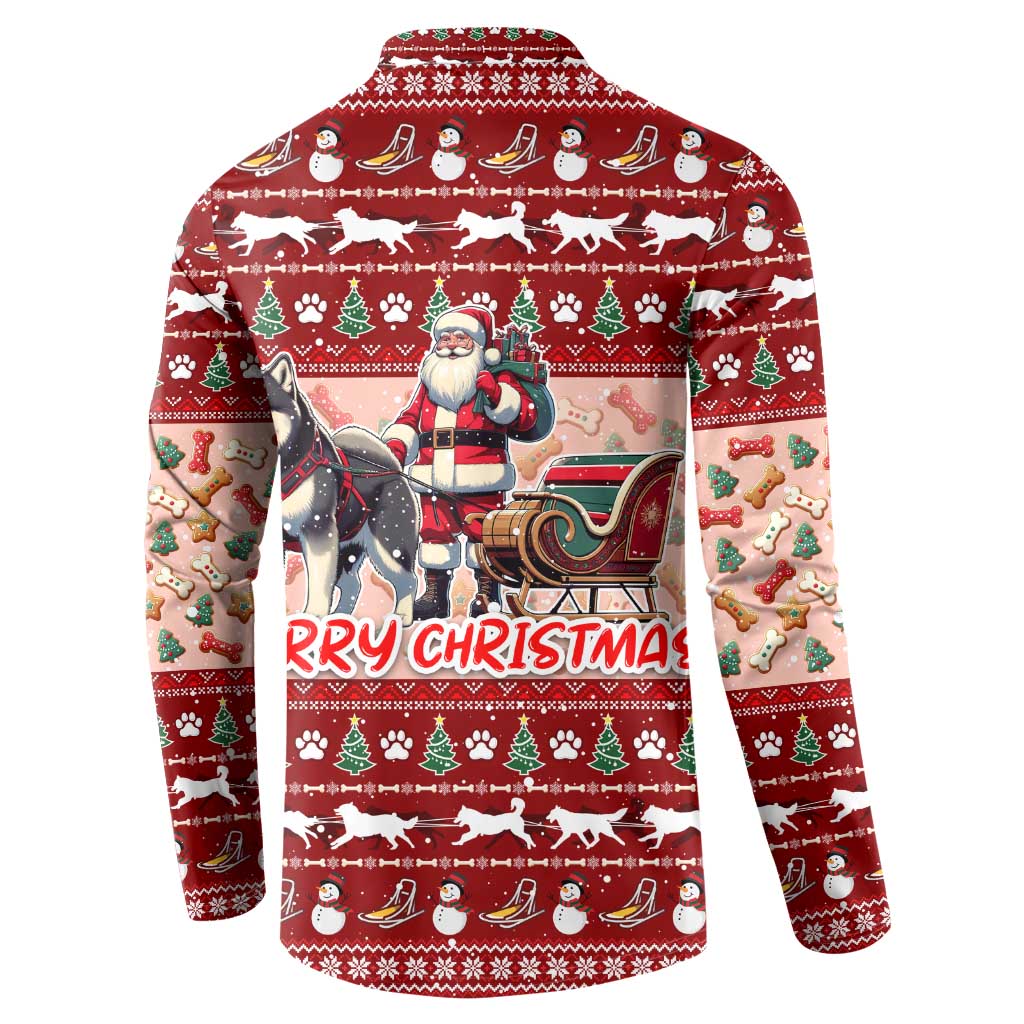 Dog Sled Christmas Button Sweatshirt Husky Sleigh Ride Design - Polynesian Pride