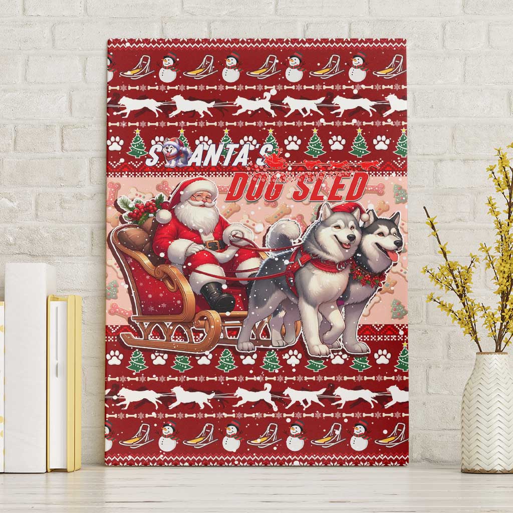 Dog Sled Christmas Canvas Wall Art Husky Sleigh Ride Design - Polynesian Pride