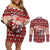 Dog Sled Christmas Couples Matching Off Shoulder Short Dress and Long Sleeve Button Shirt Husky Sleigh Ride Design - Polynesian Pride