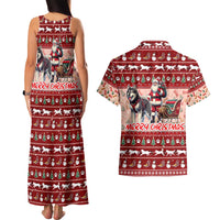 Dog Sled Christmas Couples Matching Tank Maxi Dress and Hawaiian Shirt Husky Sleigh Ride Design - Polynesian Pride