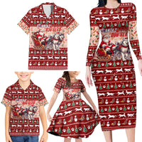 Dog Sled Christmas Family Matching Long Sleeve Bodycon Dress and Hawaiian Shirt Husky Sleigh Ride Design - Polynesian Pride