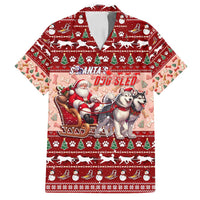 Dog Sled Christmas Family Matching Long Sleeve Bodycon Dress and Hawaiian Shirt Husky Sleigh Ride Design - Polynesian Pride
