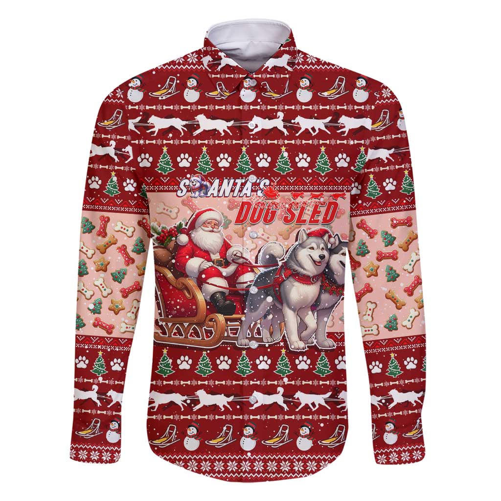 Dog Sled Christmas Family Matching Long Sleeve Bodycon Dress and Hawaiian Shirt Husky Sleigh Ride Design - Polynesian Pride
