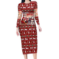 Dog Sled Christmas Family Matching Long Sleeve Bodycon Dress and Hawaiian Shirt Husky Sleigh Ride Design - Polynesian Pride