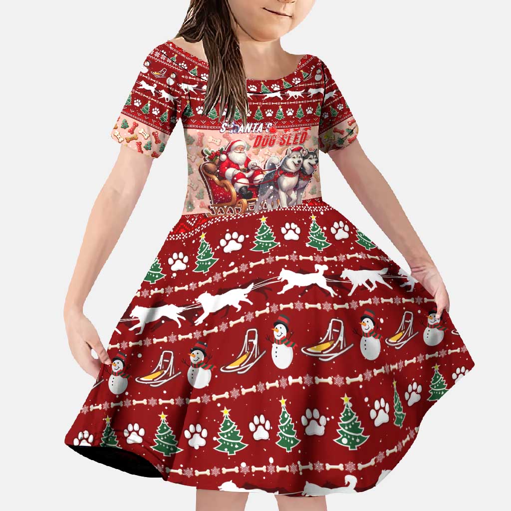 Dog Sled Christmas Family Matching Mermaid Dress and Hawaiian Shirt Husky Sleigh Ride Design - Polynesian Pride