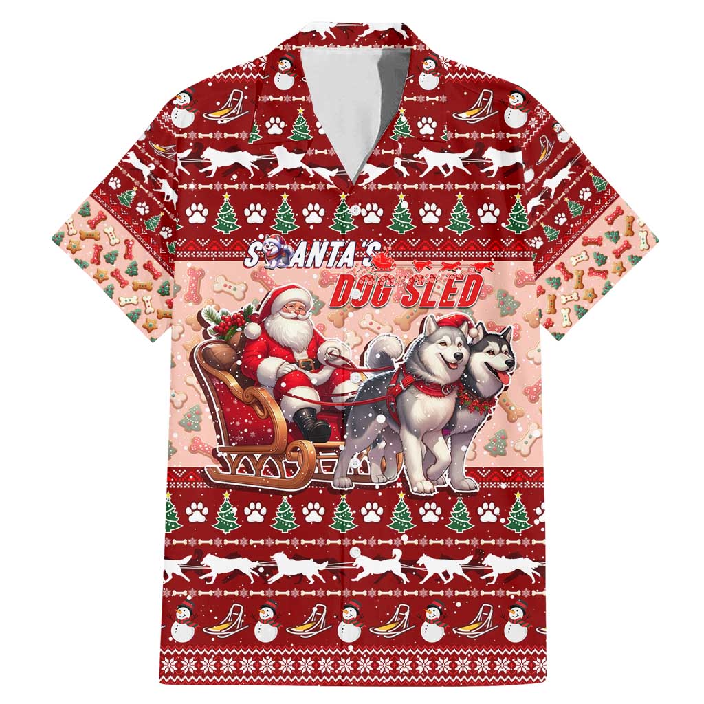 Dog Sled Christmas Family Matching Mermaid Dress and Hawaiian Shirt Husky Sleigh Ride Design - Polynesian Pride