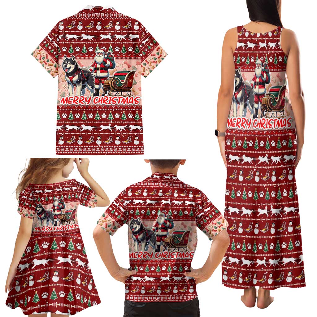 Dog Sled Christmas Family Matching Tank Maxi Dress and Hawaiian Shirt Husky Sleigh Ride Design - Polynesian Pride