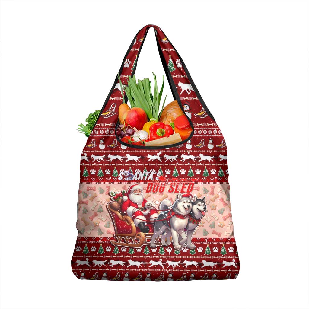 Dog Sled Christmas Grocery Bag Husky Sleigh Ride Design - Polynesian Pride
