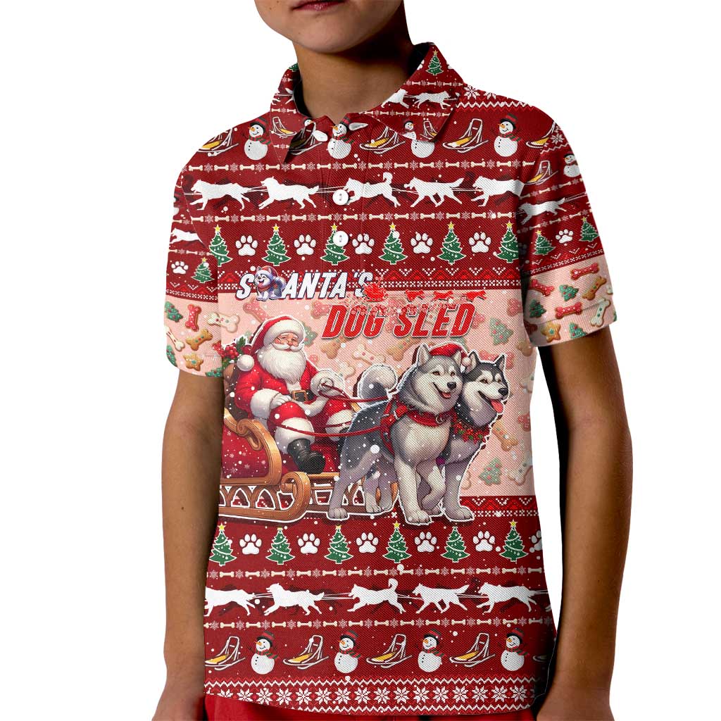 Dog Sled Christmas Kid Polo Shirt Husky Sleigh Ride Design - Polynesian Pride