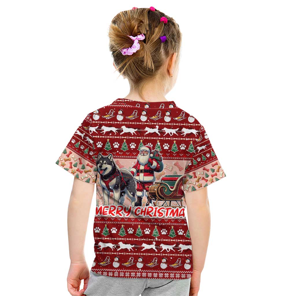 Dog Sled Christmas Kid T Shirt Husky Sleigh Ride Design - Polynesian Pride