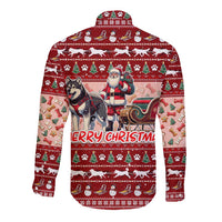 Dog Sled Christmas Long Sleeve Button Shirt Husky Sleigh Ride Design - Polynesian Pride