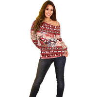 Dog Sled Christmas Off Shoulder Sweater Husky Sleigh Ride Design - Polynesian Pride