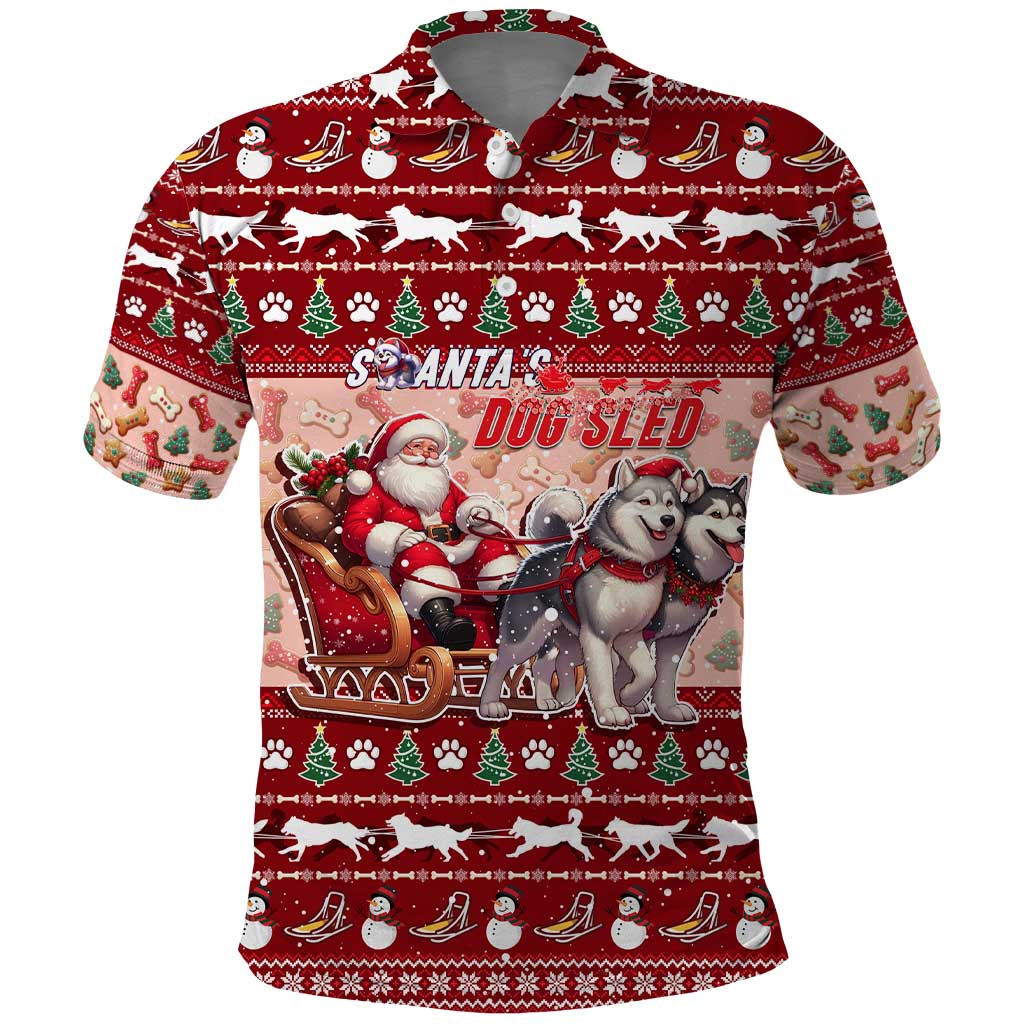 Dog Sled Christmas Polo Shirt Husky Sleigh Ride Design - Polynesian Pride