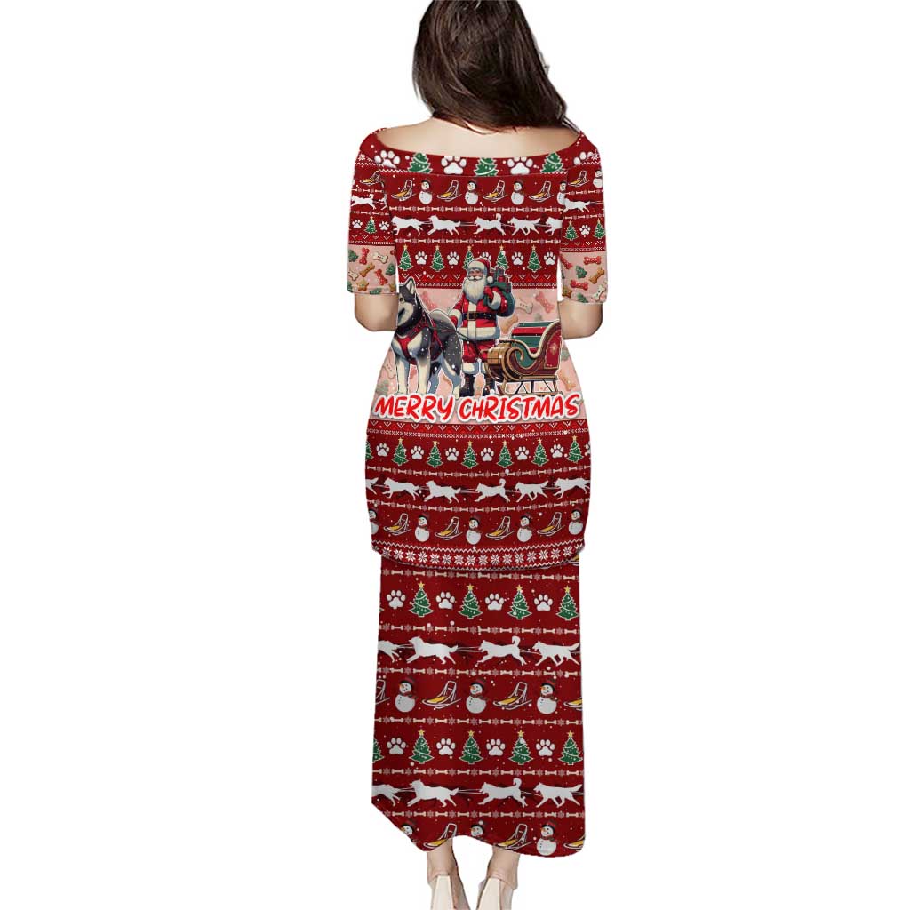Dog Sled Christmas Puletasi Husky Sleigh Ride Design - Polynesian Pride