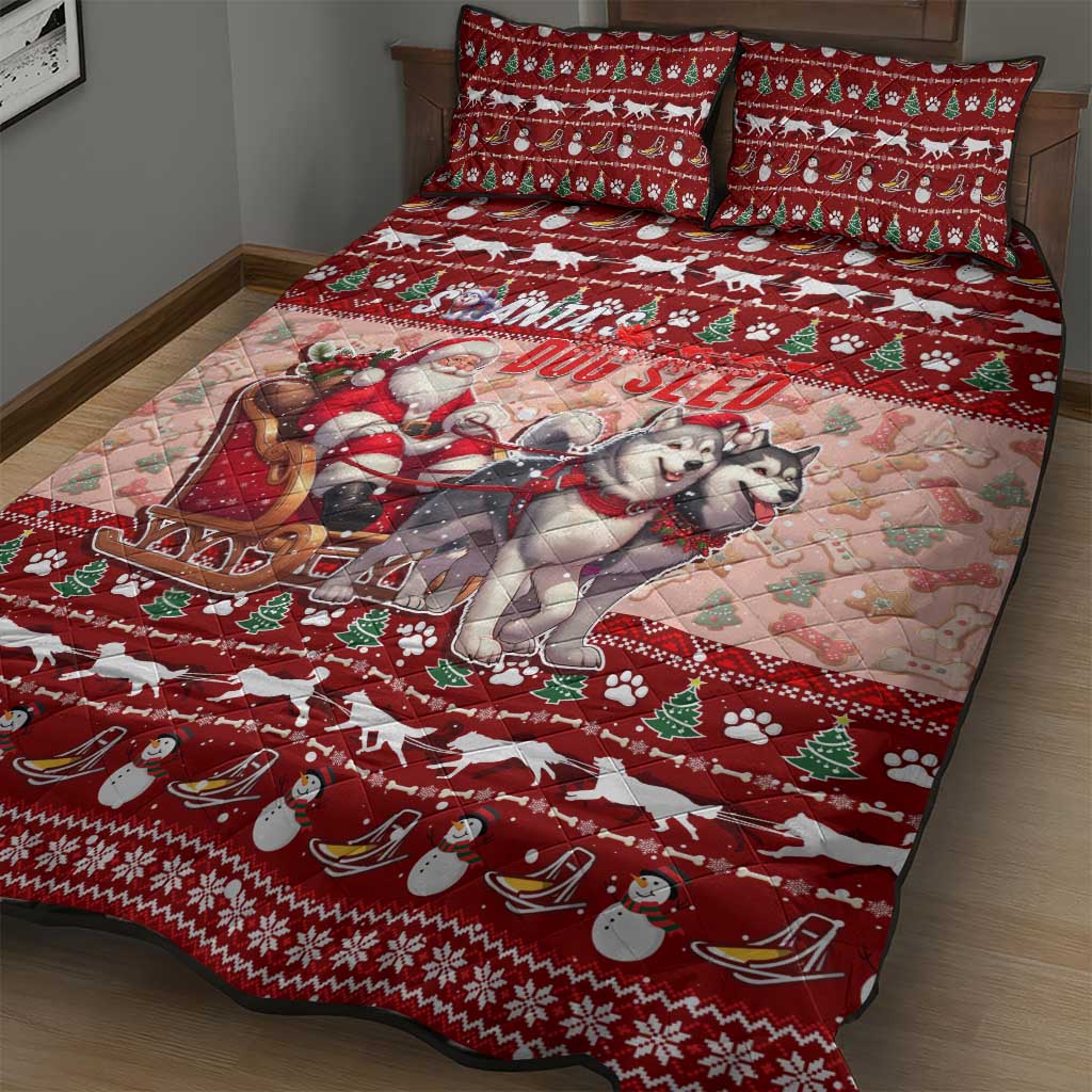 Dog Sled Christmas Quilt Bed Set Husky Sleigh Ride Design - Polynesian Pride